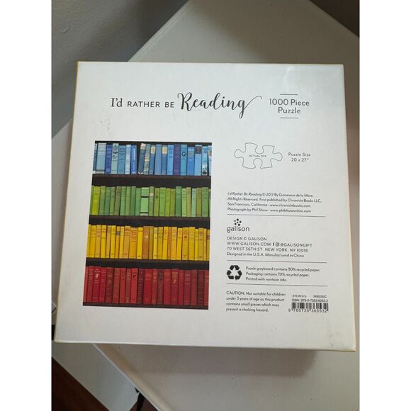 1000 piece Galison jigsaw puzzle I'd Rather Be Reading ; open/complete - Picture 3 of 5